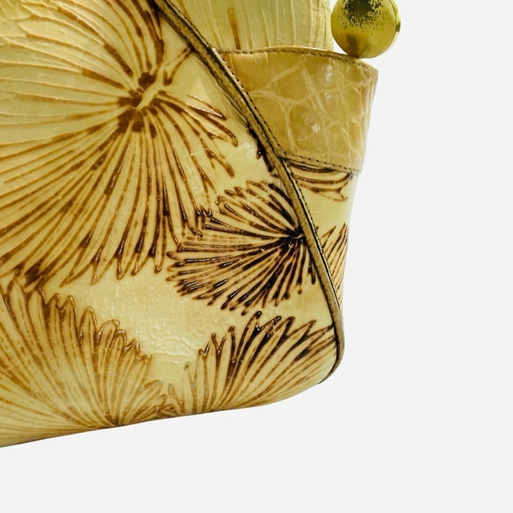 Brahmin Tan Tahiti Palm leaf and Crocodile embossed Shoulder Bag Rare Htf - Picture 10 of 14